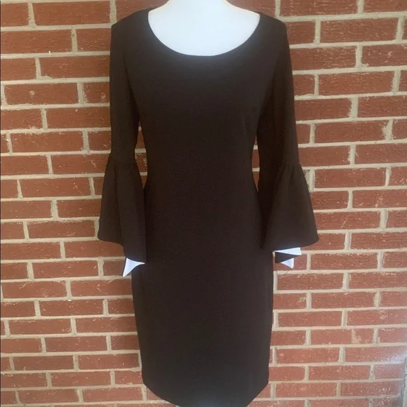 Calvin Klein Black dress with bell sleeves lined in white - Picture 4 of 6